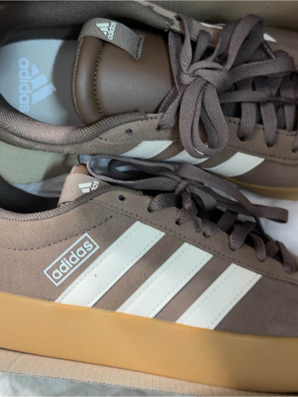 adidas Men’s Brown Sneakers with White Stripes and Gum Sole